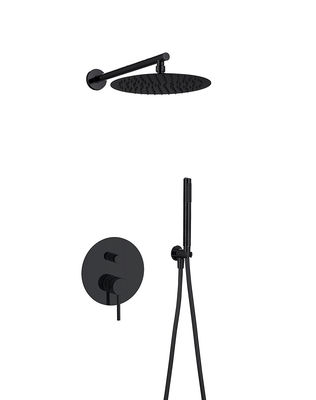 Clásico Matt Negro en la pared ducha grifo lluvia oculta en la pared latón anular Knurl mango
