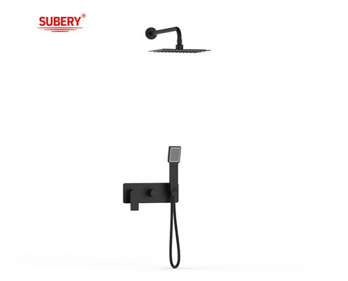 Una sola palanca oculta en la pared baño o ducha mezclador con desvío ducha de lluvia ducha de mano baño Matt negro grifo de cobre