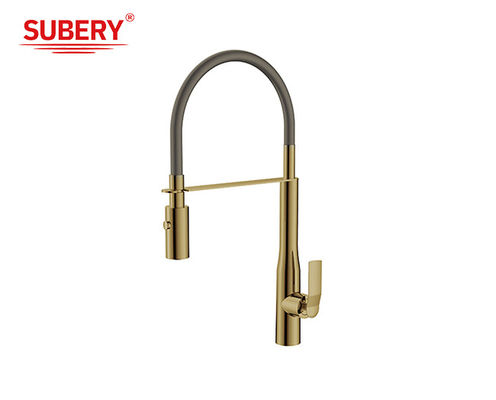 Grifos de lavabo de cocina de latón dorado cepillado de palanca única