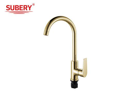 Grifos de lavabo de cocina de palanca única de latón dorado OEM frío y caliente