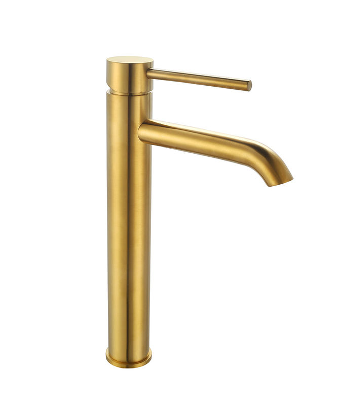 Cuarto de baño Brushed Oro grifo de agua caliente y fría sola palanca Alta mezcladora de cuenca moderna OEM