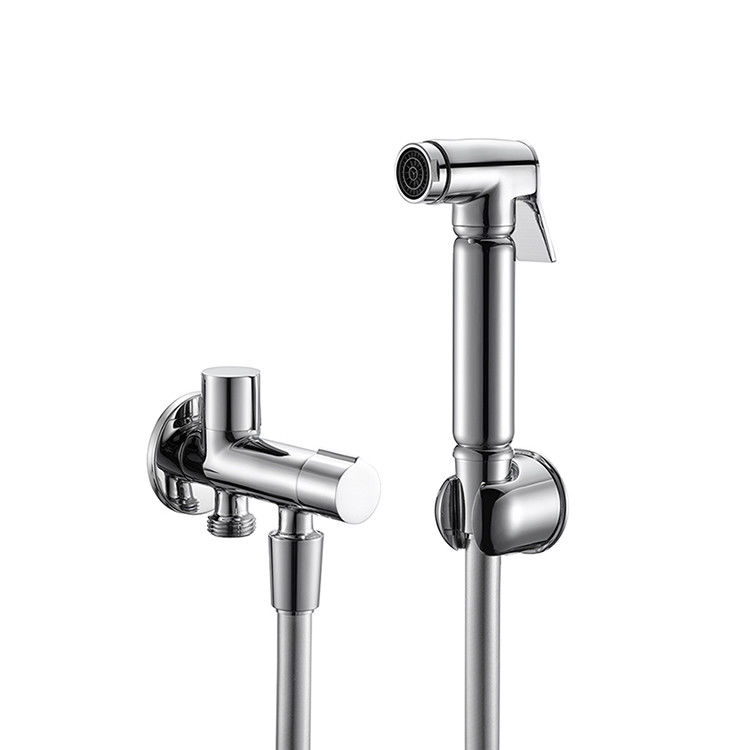 Conjunto shattaf de bronce ducha bidet soporte de zinc válvula de bronce de dos vías manguera de PVC 1.50m cabeza de rocío manija de bronce baño OEM