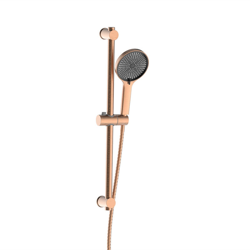 SUS304 3 Función Ducha Slide Bar Rail Set ABS Plastico manguera de ducha de mano Baño Rosa Dorado Redondo Clásico