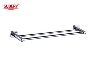 Porta toallas de mano de doble vara de latón Baño de color cromo OEM de latón Cuadrado de base con diseño curvo