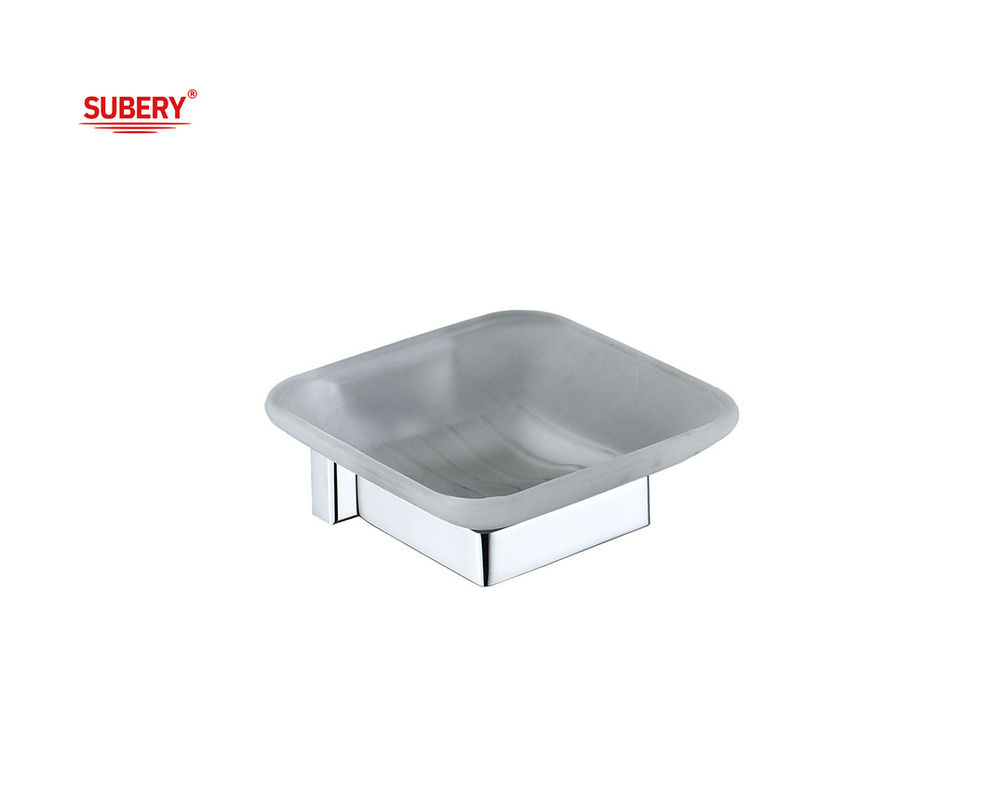 Cuadro de soporte para la vajilla de jabón de latón baño de cristal de alta calidad color cromo OEM base de latón diseño cuadrado