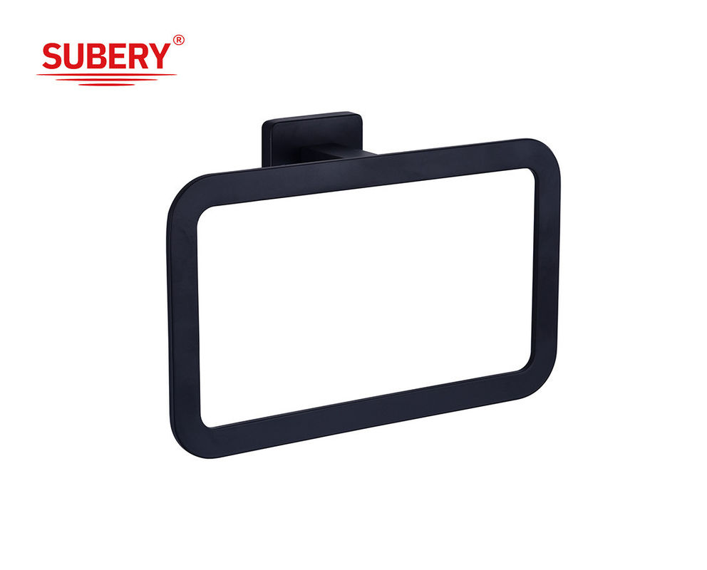Accesorios de baño de zinc montado en la pared porta anillos de toallas negro mate diseño rectángulo clásico OEM ODM