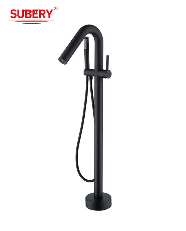 Baños de baño con palanca única montados en el piso con desvío Matt negro de latón OEM