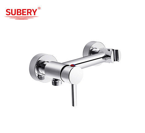 Grifos de ducha de baño de palanca única Anular Knurl Manilla de cobre cromo Agua fría y caliente