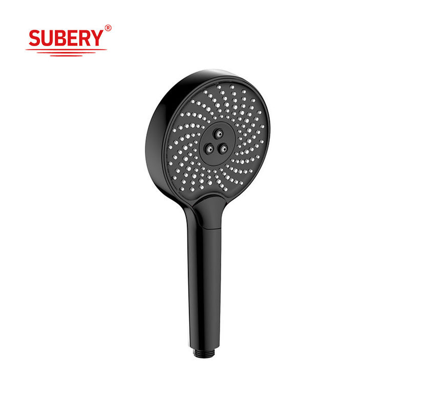 Duchas de mano de plástico ABS 3 Columna de función Negro Silicio líquido Boquilla redonda fácil limpia OEM
